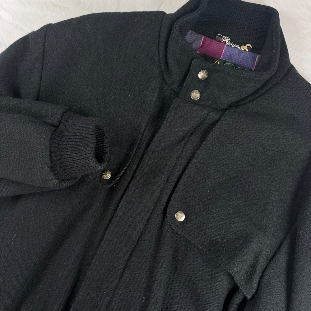 VAQO Wool Bomber Jacket Men's M Black Plaid Lined Vintage Zip Snap Coat